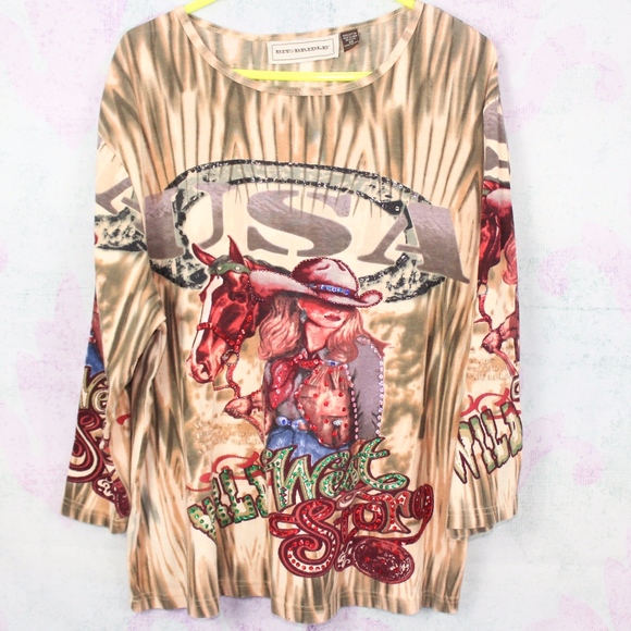 Bit & Bridle Tops - Wild West Story Embellished Cowgirl Western Tee